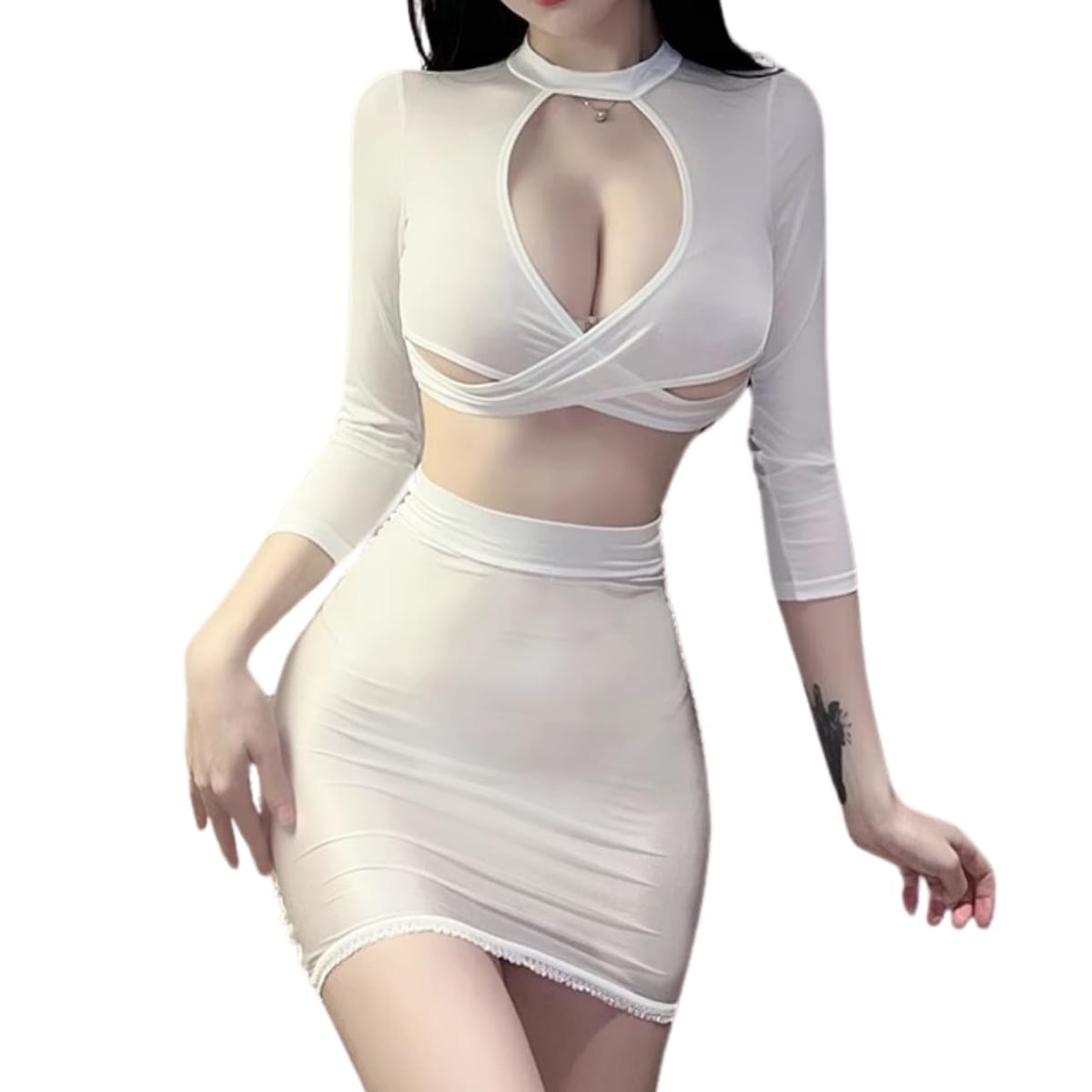 [MO FACTORY] ミニスカート セットアップ Tバック付きコーデ 上下セット 秘書 スケスケ スーツ 透ける..