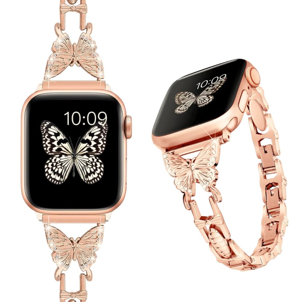 [ALVEIN] アップルウォッチ用バンド ベルト apple watch レディース Series 9 8 7 6 5 4 3 2 1 対応 細め 調整可能 蝶 バタフライ