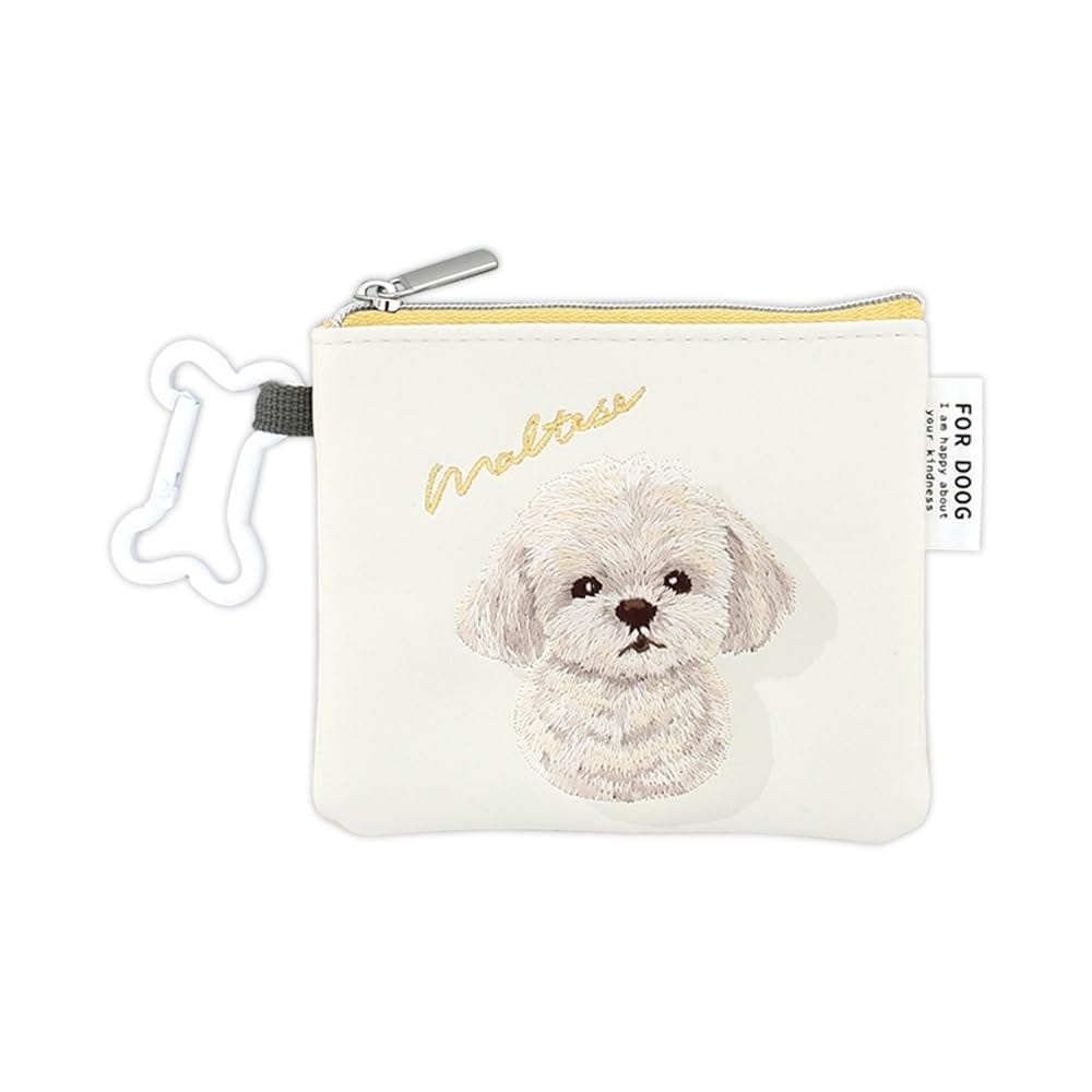【フラワーリング】FLOWERING ＜ドッグチャリティ＞ フラットポーチ（骨型カラビナ付き） マルチーズ GPO0323-L(4)