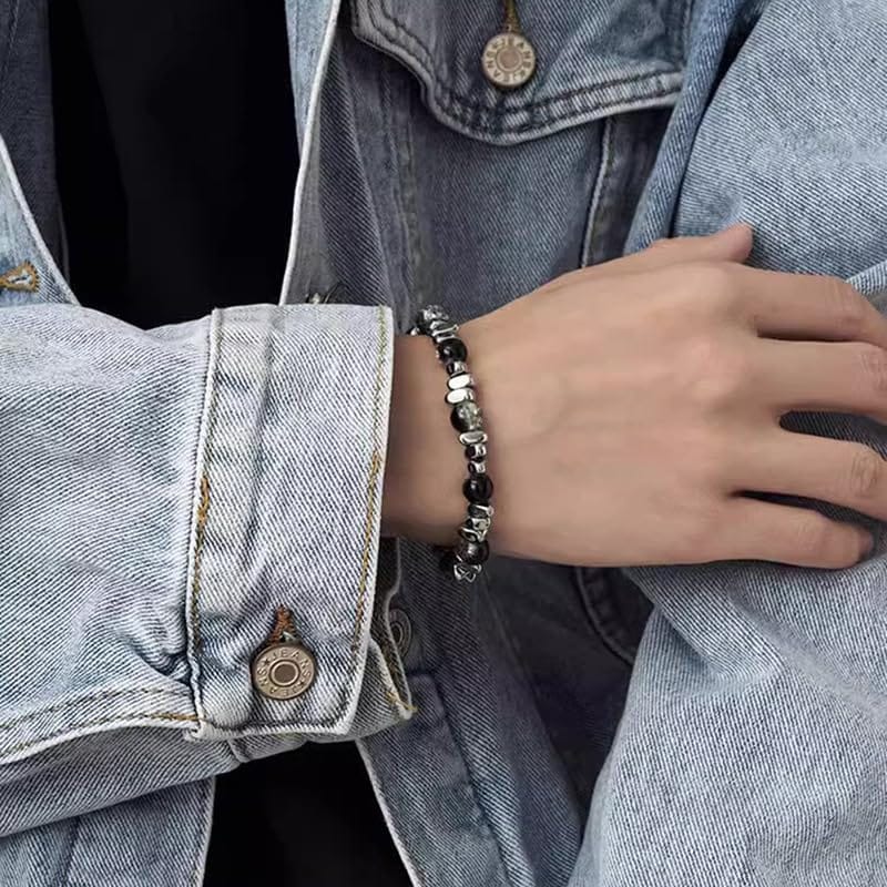 [AREUM] メンズ ブレスレット メタル フェイクストーン 人気アクセサリー メタルブレスレット 渋い 華やか かっこいい シンプル