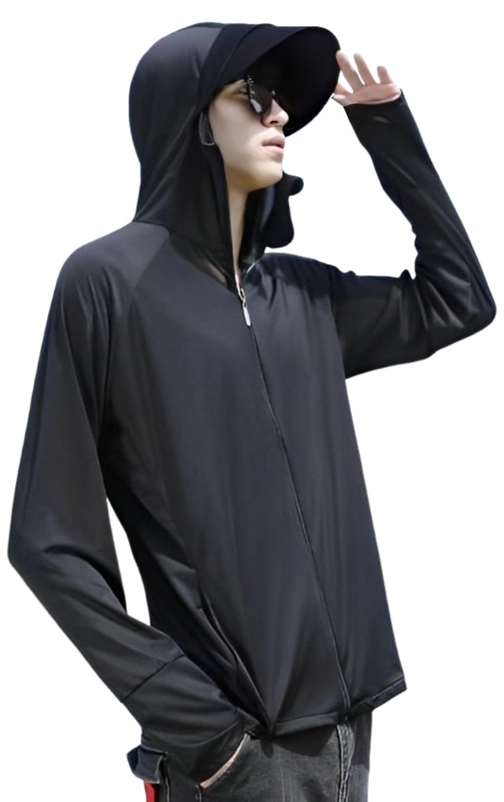 [aspersio] [アスペルシオ] ラッシュガード フルジップ フーディー ウェア 通気性 涼しい つば付き パーカー メンズ