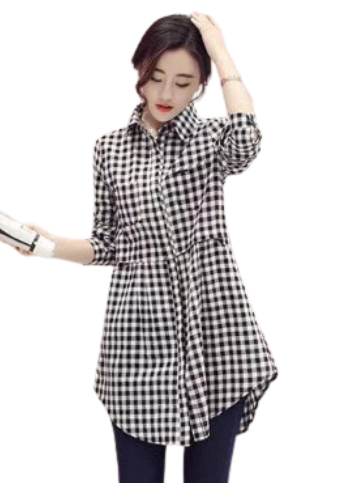 [3MDGHD] レディース チュニック ロング シャツ ワンピース トップス ブラウス 長袖 韓国 人気 おしゃれ 体型 カバー