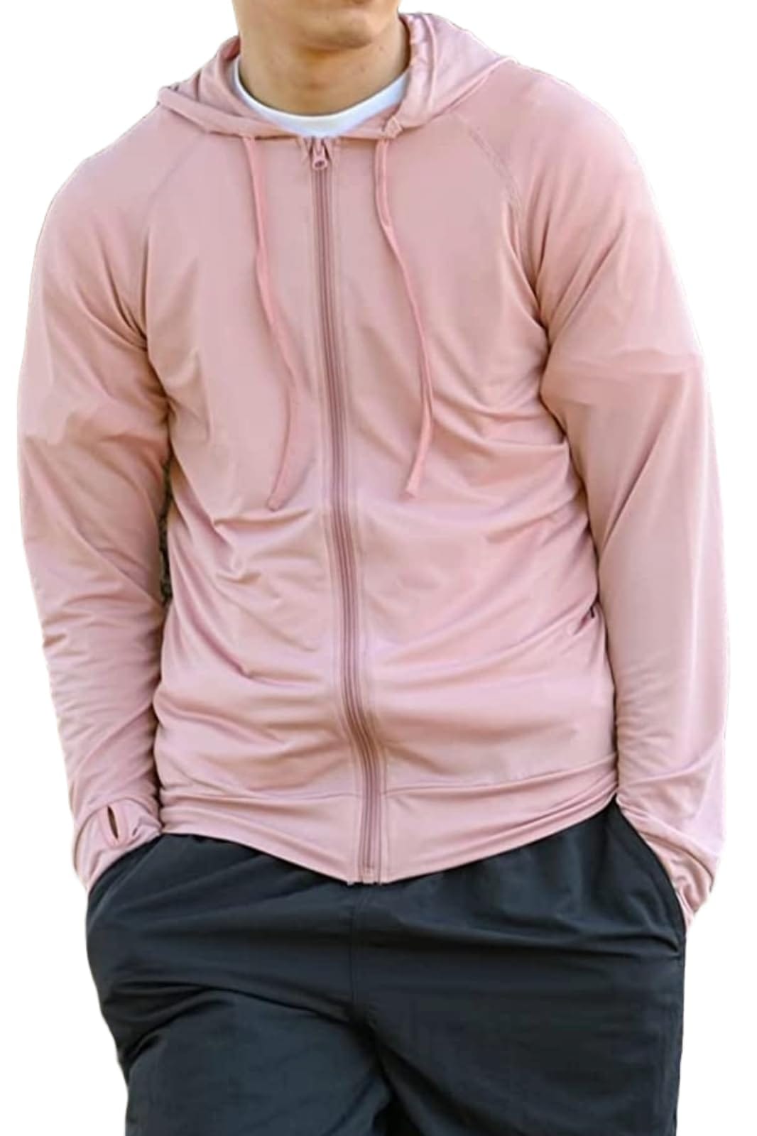 [MORE AUNI] 接触冷感 Q-MAX メンズ ラッシュガード 軽量 速乾 UPF50+ UVカット 長袖 指穴付き M～3L 8213