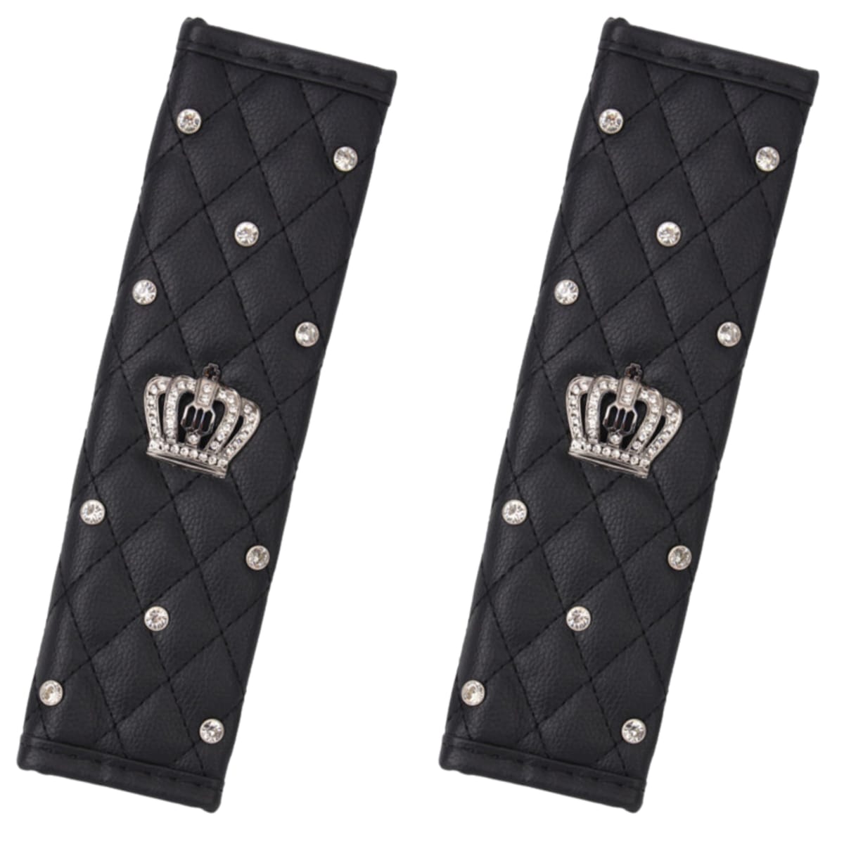 ABILEAD シートベルトカバー 2本 4本セット キルティングPUレザー ラインストーン 王冠 クラウン エン..