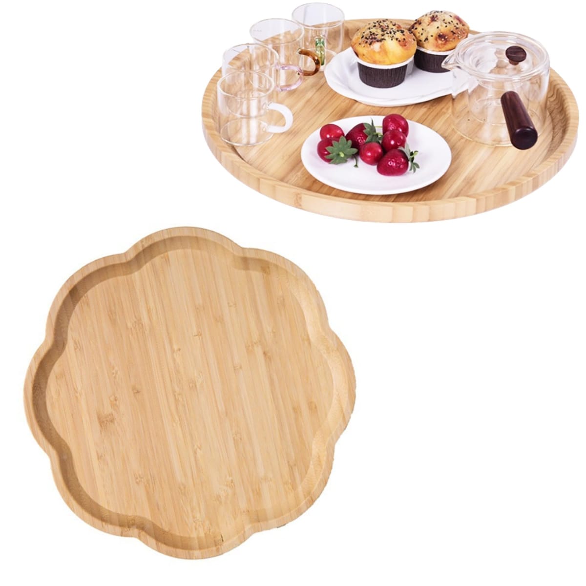 merrytime 竹製トレー カフェトレー 大型サイズ 28×28cm 業務用 家庭用 配膳 茶道 お茶 ランチ トレー 大きい 竹製 トレイ 洗える 雲柄