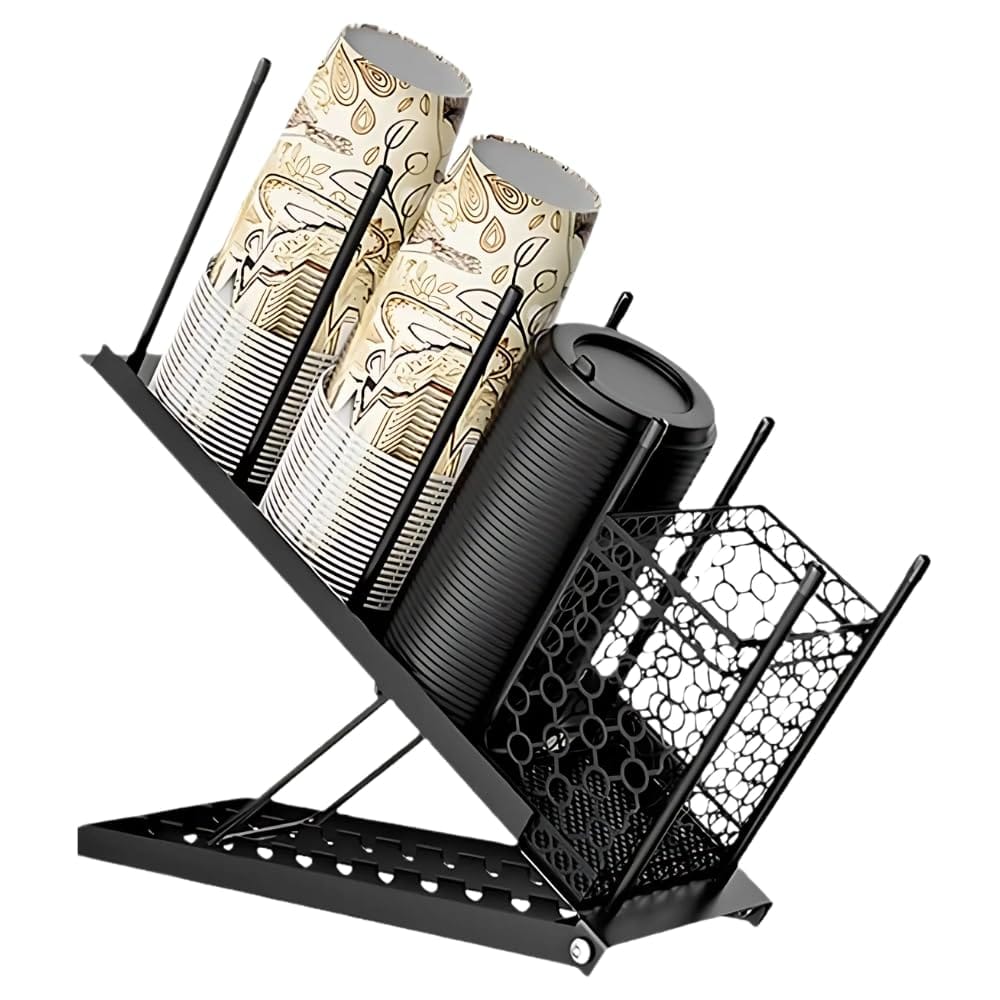 JUSTVEL 紙コップホルダー ディスペンサー 紙コップスタンド 【スッキリ収納の達人】 紙コップ コーヒーカップ 大容量 角度調節可