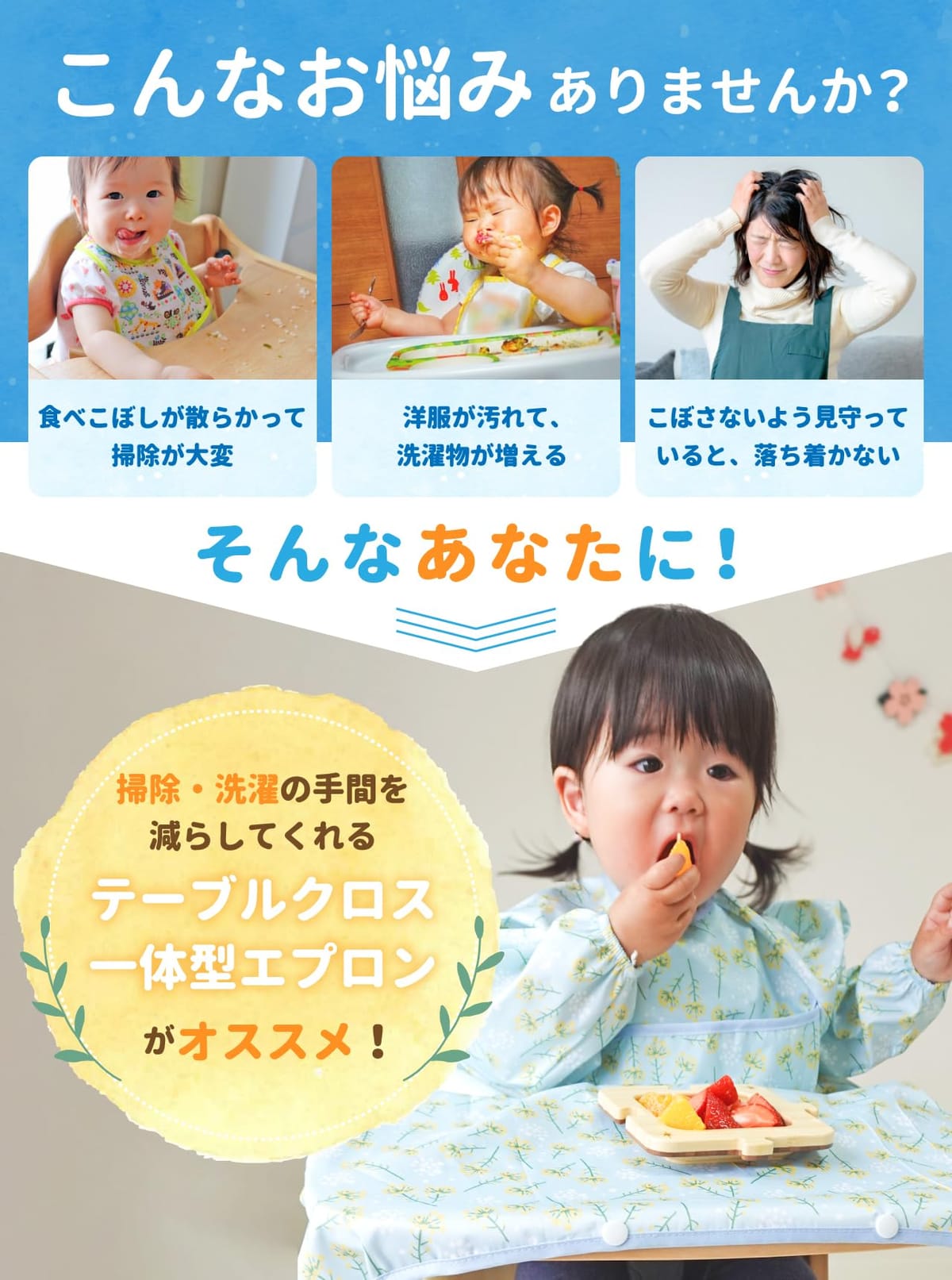 [Peopensee] お食事エプロン 長袖 撥水 つかみ食べ 【食べこぼしキャッチでお掃除ラクラク】 0～4歳 テーブルクロス一体型エプロン 離乳食 ベビー 保育園 赤ちゃん 食べこぼし BLW 保育士推奨 (シロクマ柄1枚) 3