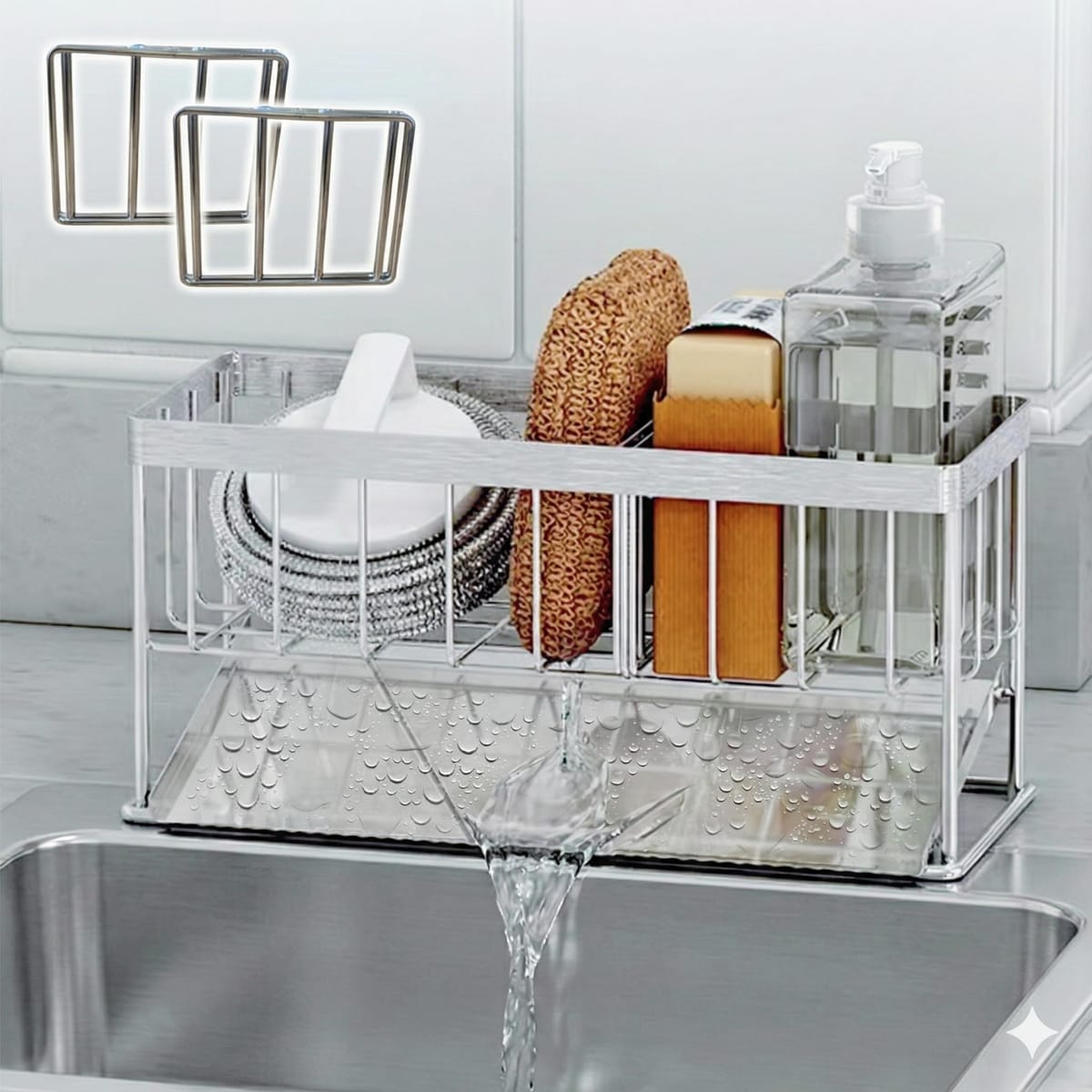 HDYKSMZ 【 キッチンスポンジの悩みはコレで解決！ 可動式仕切り2枚付き ステンレス仕様 】 スポンジホ..