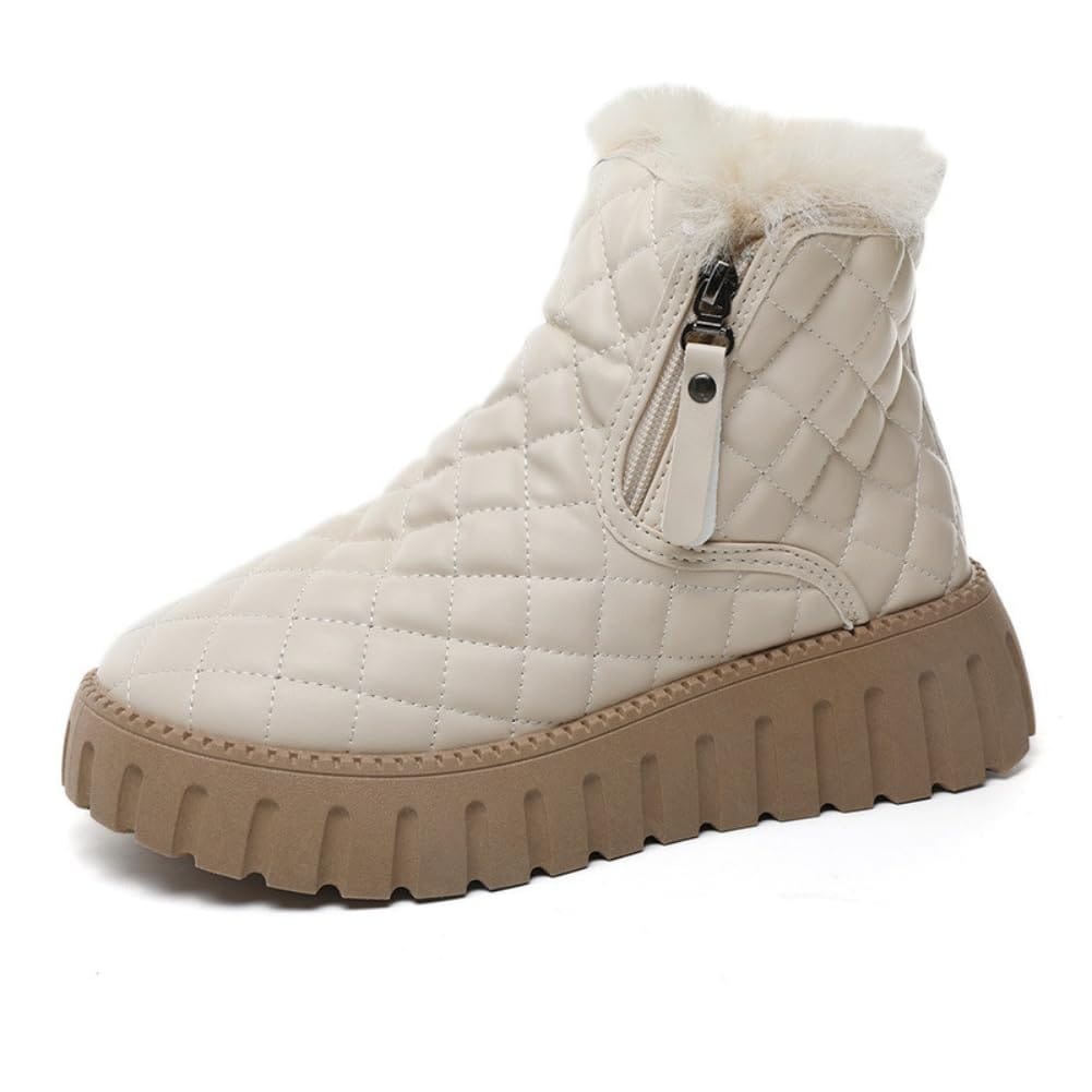 [ALVEIN] 厚底ブーツ レディース 裏ボア ショートブーツ スノーブーツ キルティング サイドジップ 防滑性 防寒
