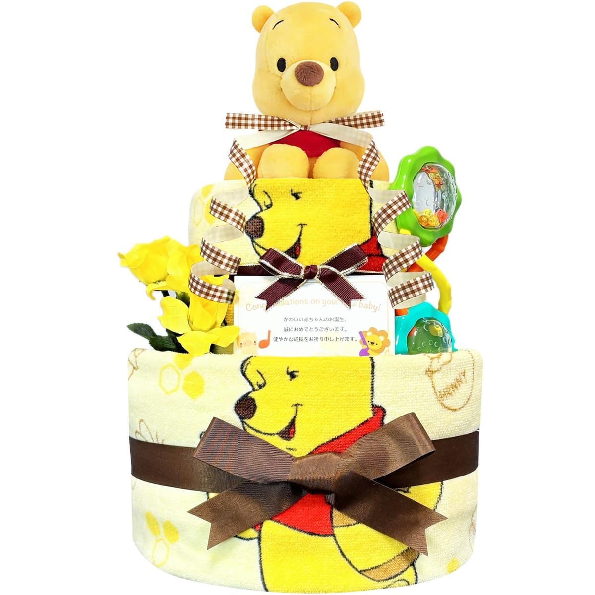 KanonBabys おむつケーキ 男の子 女の子 プーさん 出産祝い 2段 Sサイズ Mサイズ poo3011