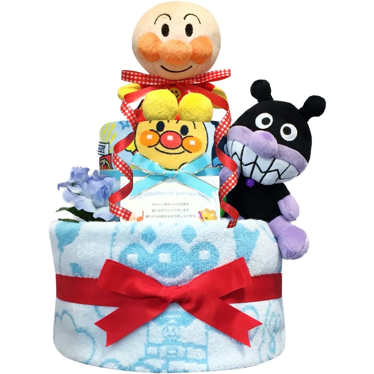 KanonBabys アンパンマンとバイキンマンのおむつケーキ ダイパーケーキ 2段 (パンパースS22枚 男の子 出産祝い用)