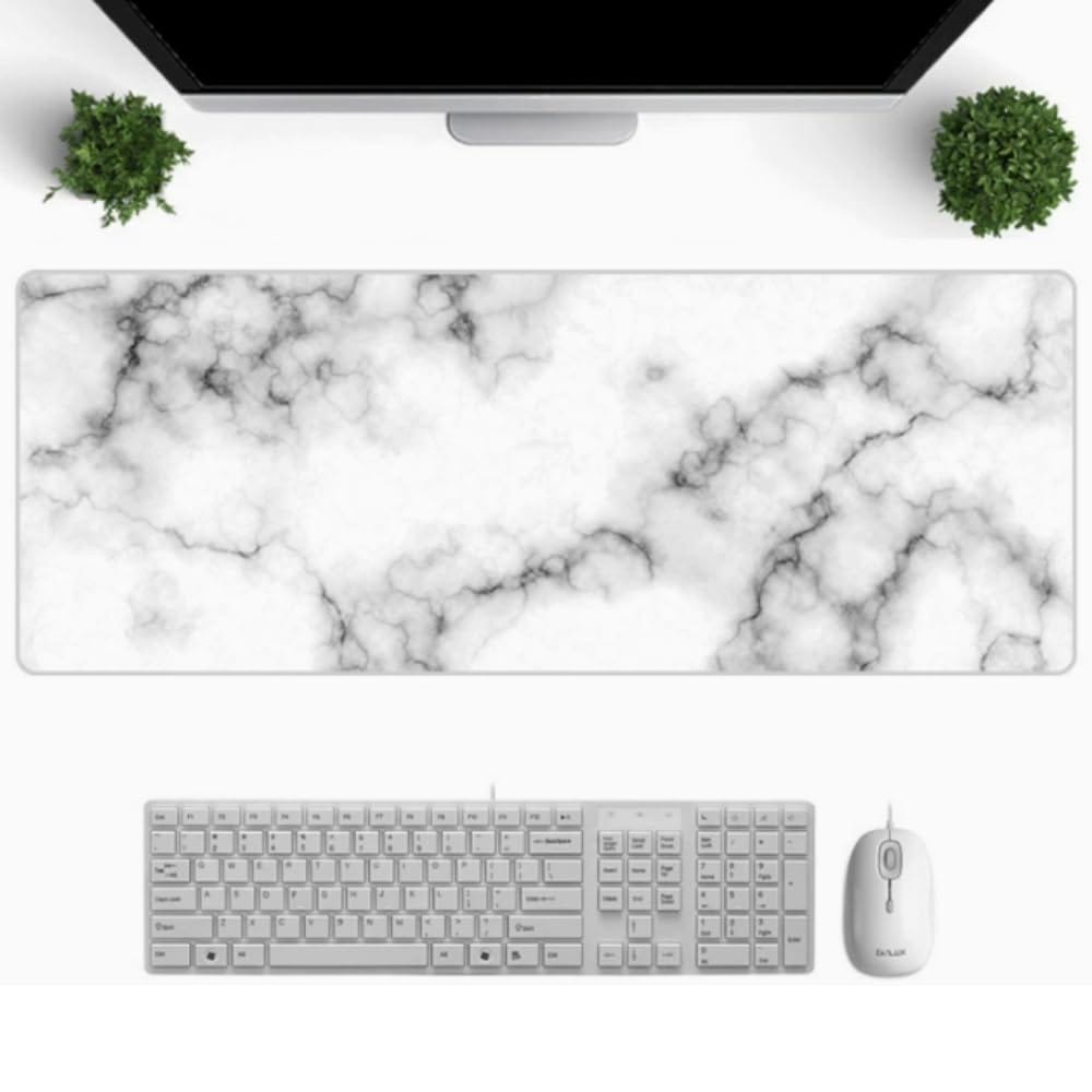 Rakuten - せんふう マウスパッド 大型 ロング ゲーミングマウスパッド 光学マウスパッド ゲーム 80x30cm 大理石柄 白