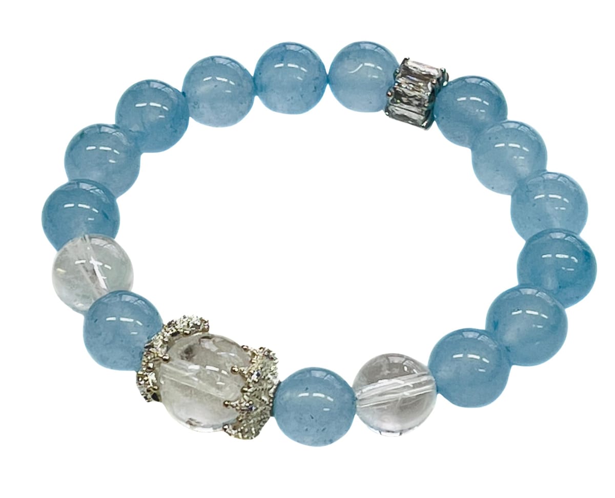 [kanaelun] 天然石 開運グッズのブレスレット アクアマリン 水晶 金属パーツ 箱入り(4)