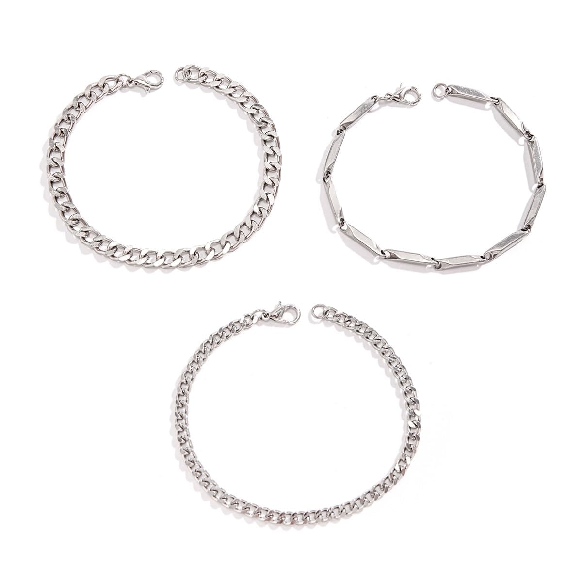 [AREUM] ブレスレット メンズ 3点セット 人気 チェーンアクセサリー 18cm-19cm 重ね着け かっこいい お洒落 アクセサエリー