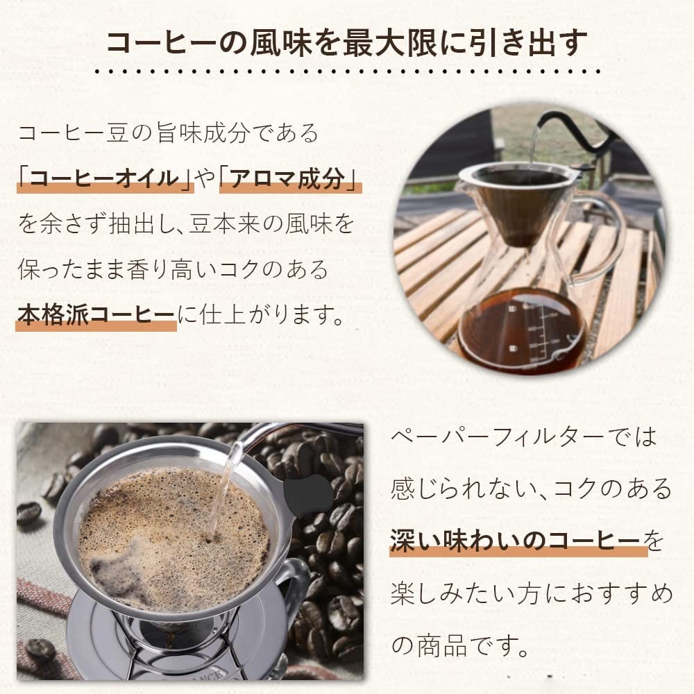 +kuRo コーヒードリッパー コーヒーフィルター ステンレス ペーパーレス おしゃれ 円錐 金属 器具 ステレスフィルター ペーパーフィルター 不要 2層構造 蜂窩状 1杯用 1人用 8tail0358-10006334 Web shop 8tail サンプル画像3