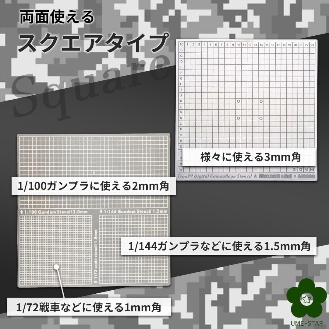 Web shop 8tailのUME-STAR カッティングガイド マスキングテープ プラモデル デジタル迷彩 カットガイド 塗装 マスキングシート テンプレート｜アングル3