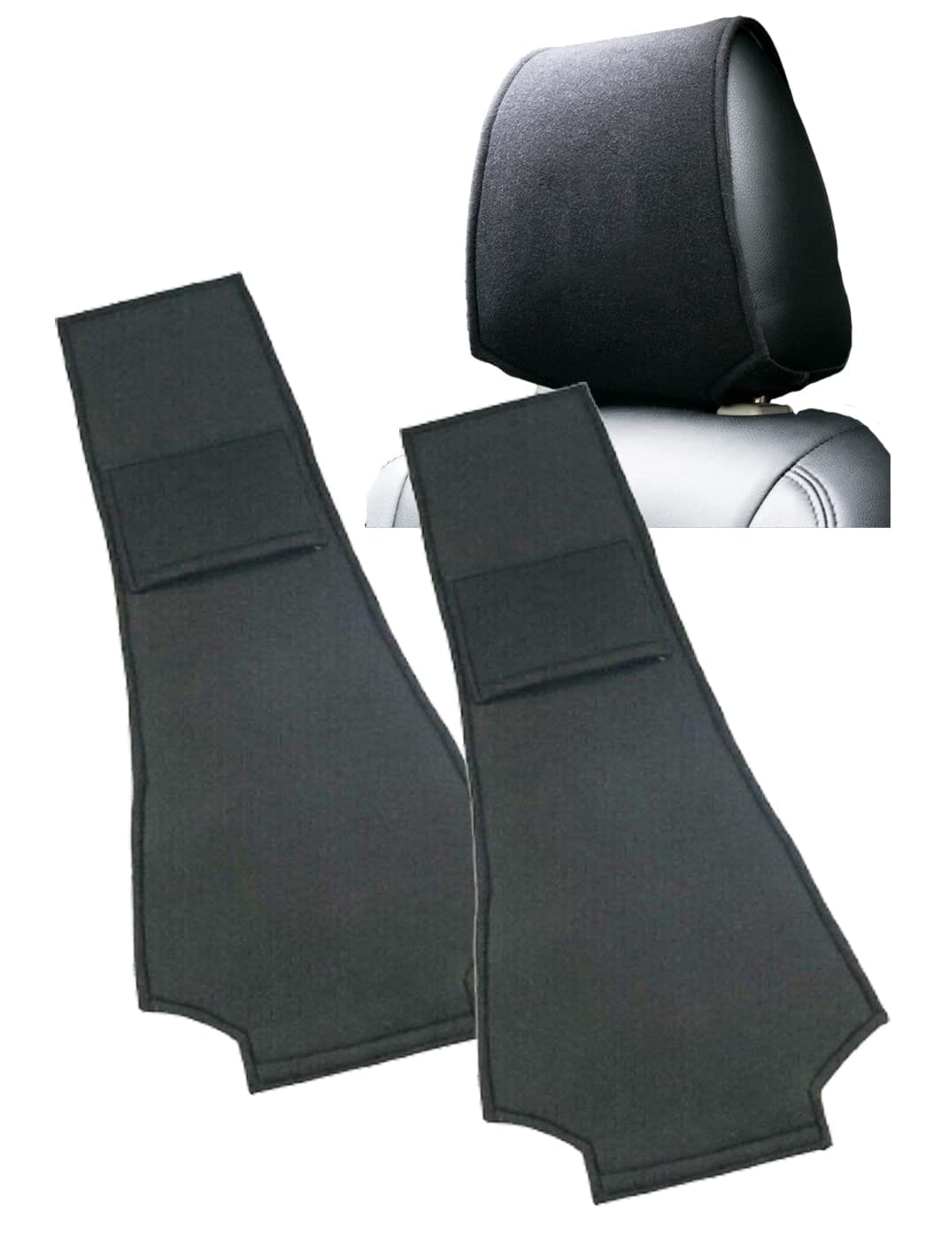 S.fields.inc ヘッドレストカバー 車用 ポケット付き ブラック 2枚セット 運転席 助手席 シートカバー