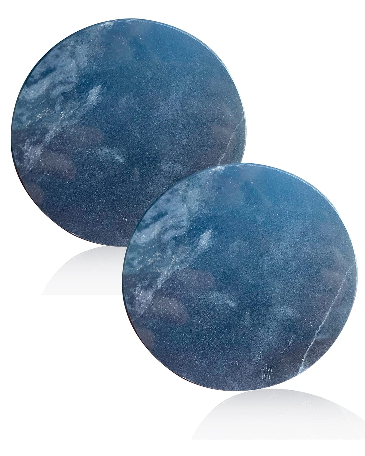 ROOMASTER 大理石コースター 2枚セット アクセサリートレイ 天然石 （ ダークカラー 黒灰 丸型 ）