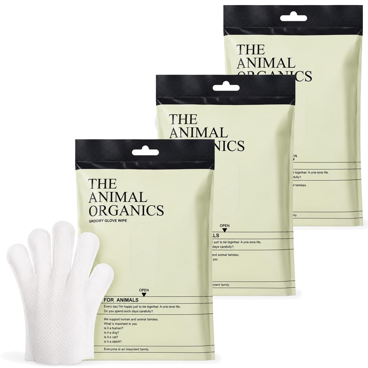 3個セット THE ANIMAL ORGANICS 犬猫用 グルーミングシート 手袋型 シャンプータオ...