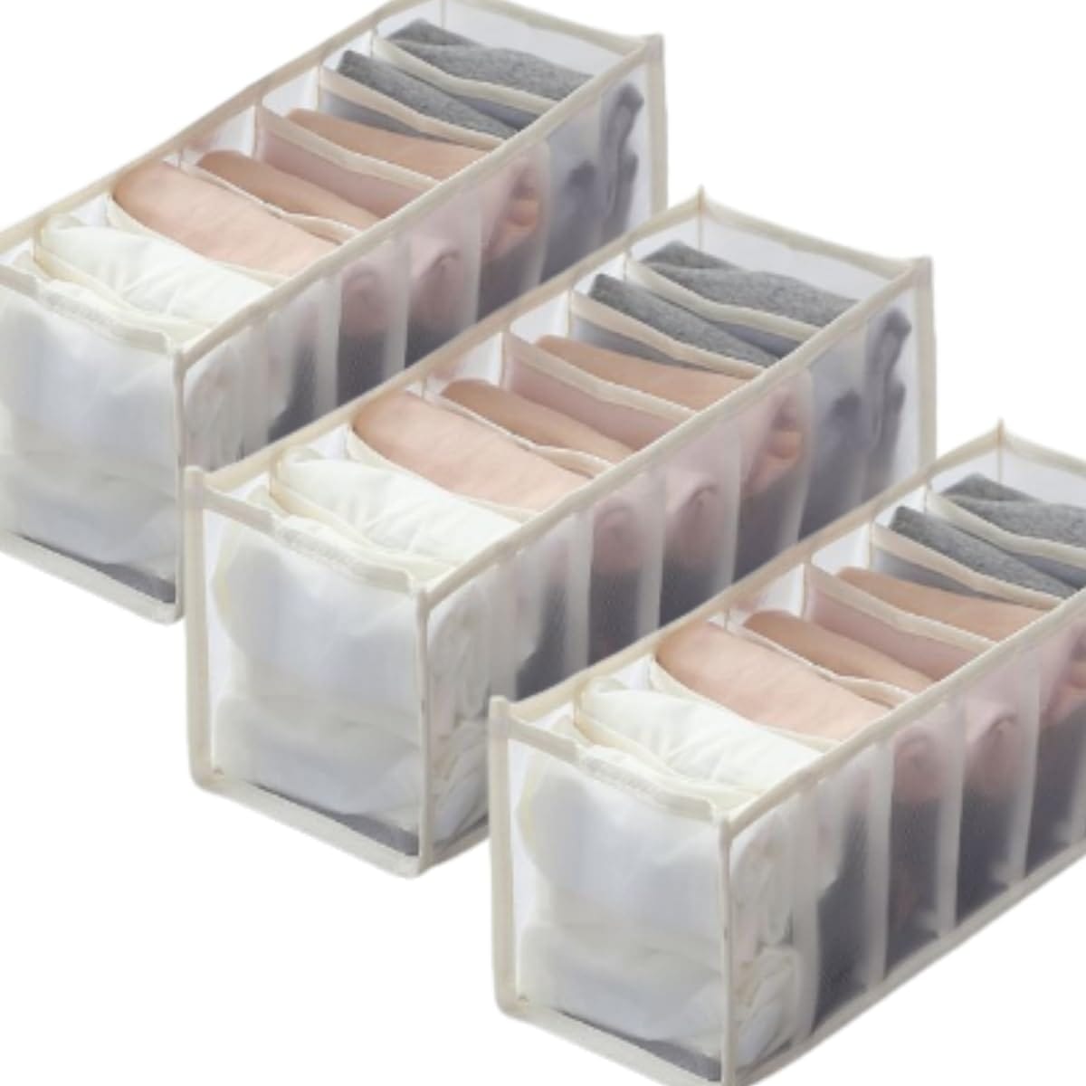 RYUBOF 下着 収納 仕切り 3個セット 衣類収納ボックス 11仕切り 靴下 下着 小物 収納ケース 折りたたみ メッシュ素材 通気性