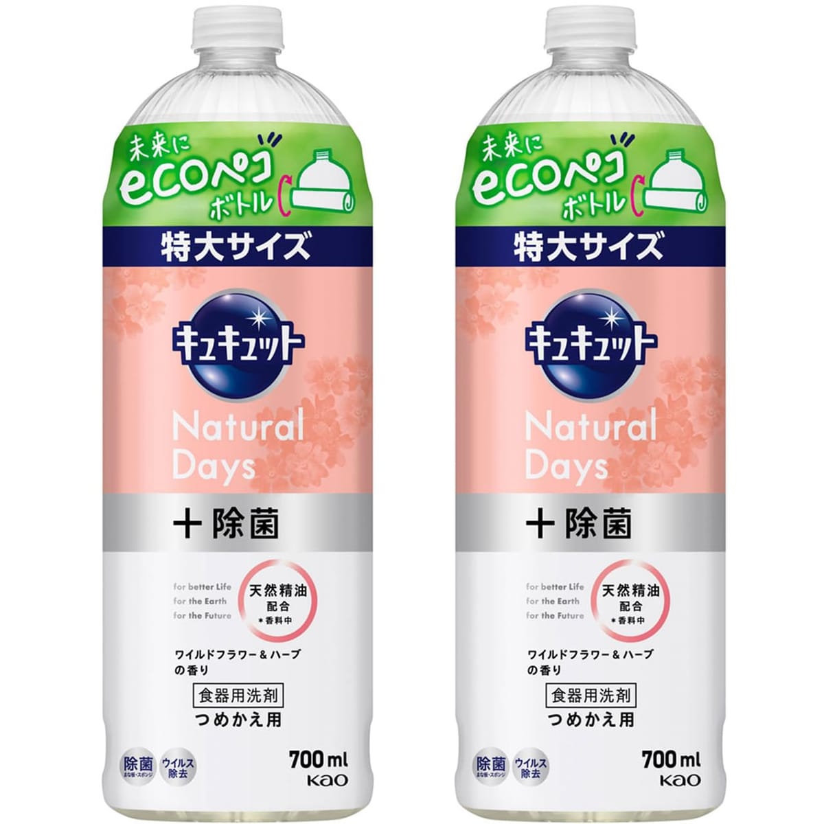 セット内容： 　・つめかえ用 700mL × 2個 　・ポケットティッシュ 香り：ワイルドフラワー＆ハーブの香り（Natural Daysシリーズ） 主な特徴：・密着泡で油汚れに強い・除菌・消臭・スポンジ・まな板の除菌対応 ・爽やかな天然系...