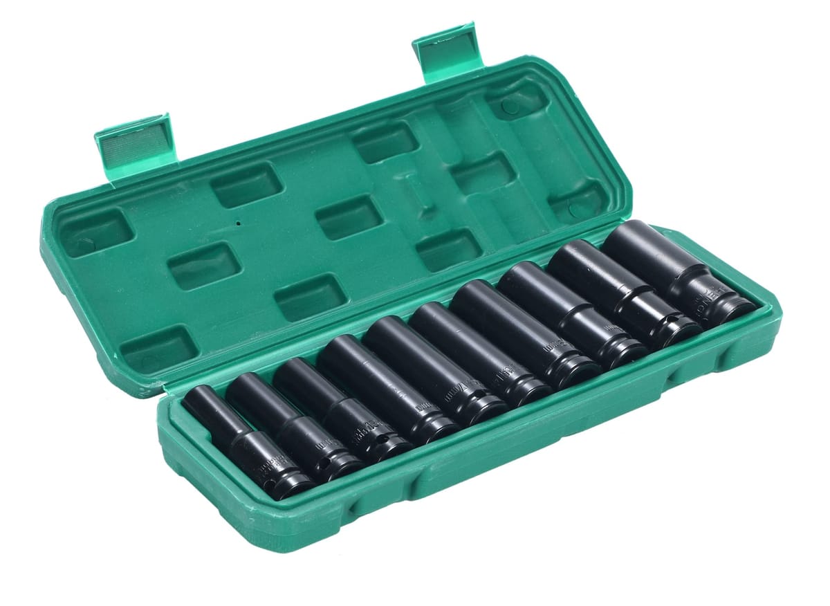 ディープソケット 1/2 12.7mm ラチェット エアーインパクト 10本セット ケース付き 六角