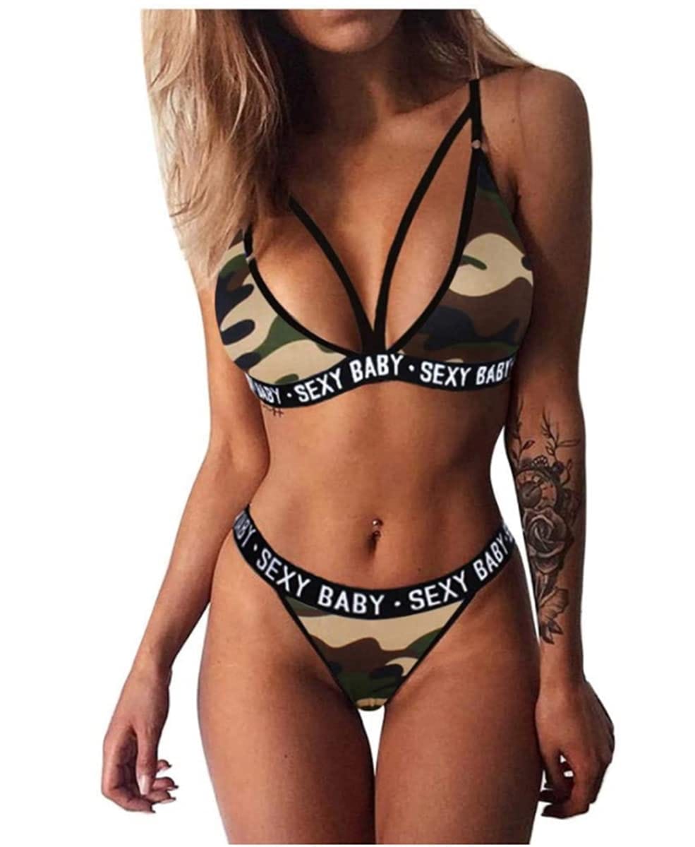 [Coup de Coeur！] [クープ・ド・クール] 下着 柄 ヒョウ柄 迷彩 レディース ブラ ショーツ セット ノンワイヤ― ナイトブラ ジム フィットネス 吸汗速乾 Tバック スポーティ パンツ セレブ セクシー (迷彩, XL)