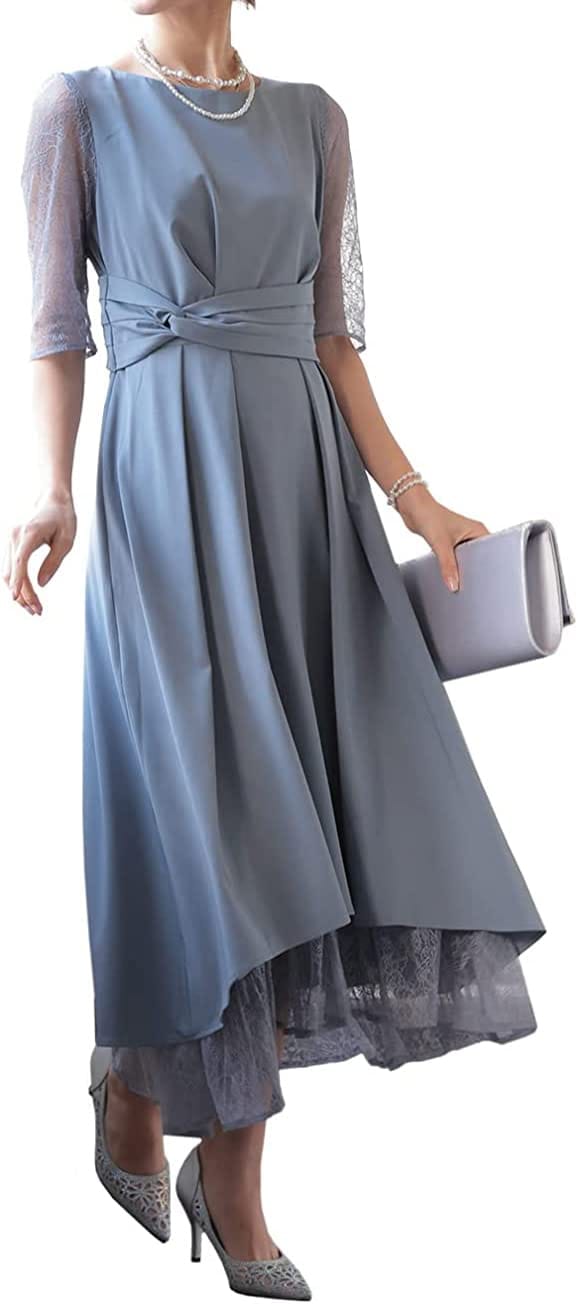 [アウニイ] パーティ ワンピース ドレス レディース ウエスト モチーフ ベルト 結婚式およばれワンピー..