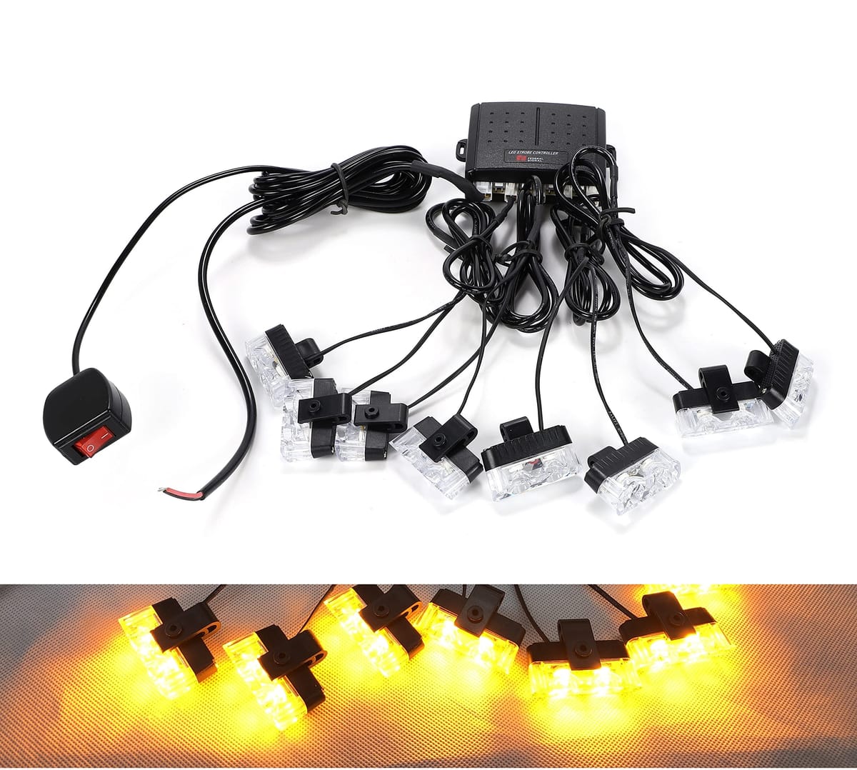 ストロボ ライト フラッシュ キット 12V led スイッチ 付き 車用 アクセサリー 高輝度 爆光 2連 × 8灯