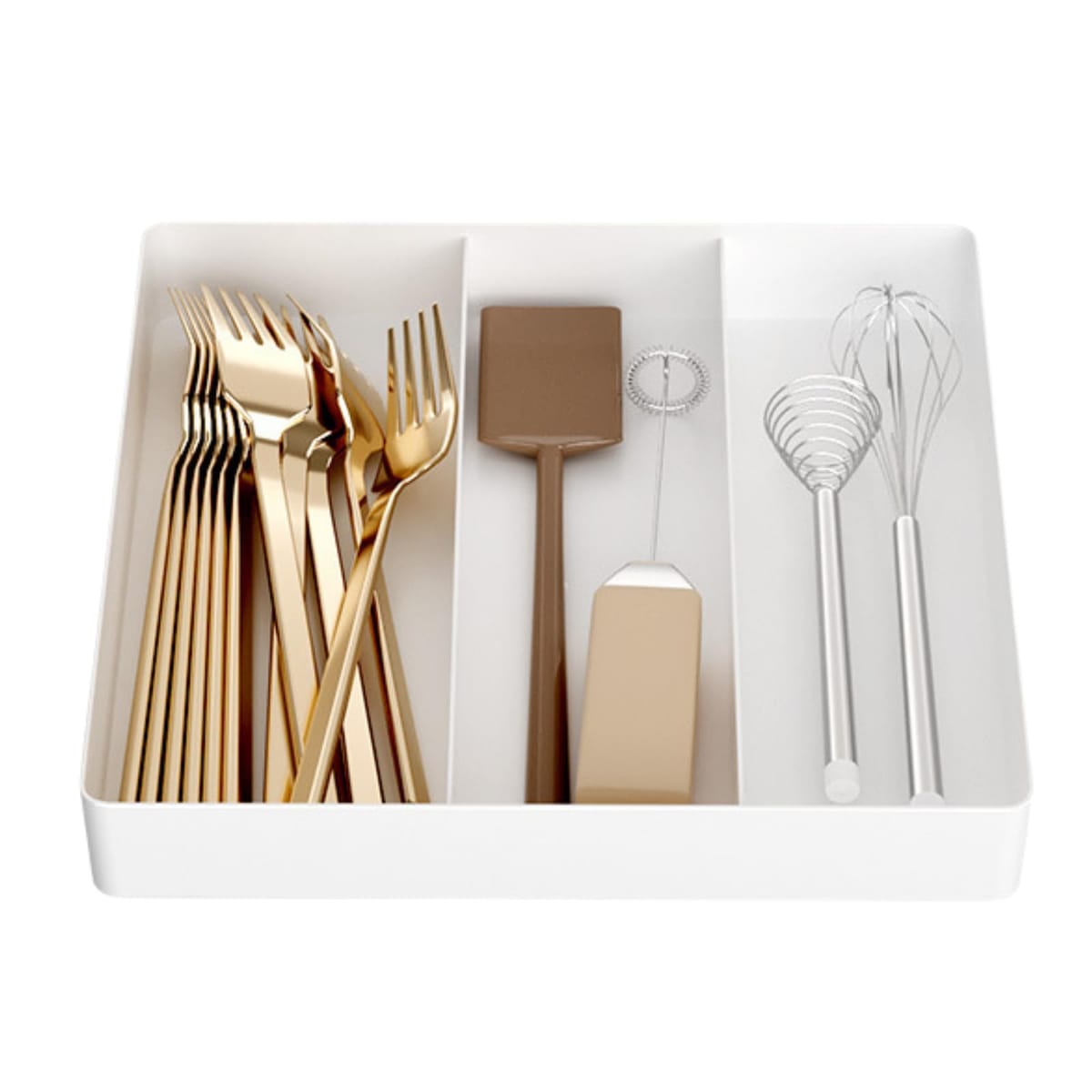 ideamall カトラリーケース キッチン 収納 引き出し 食器 トレイ 三分割 ホワイト