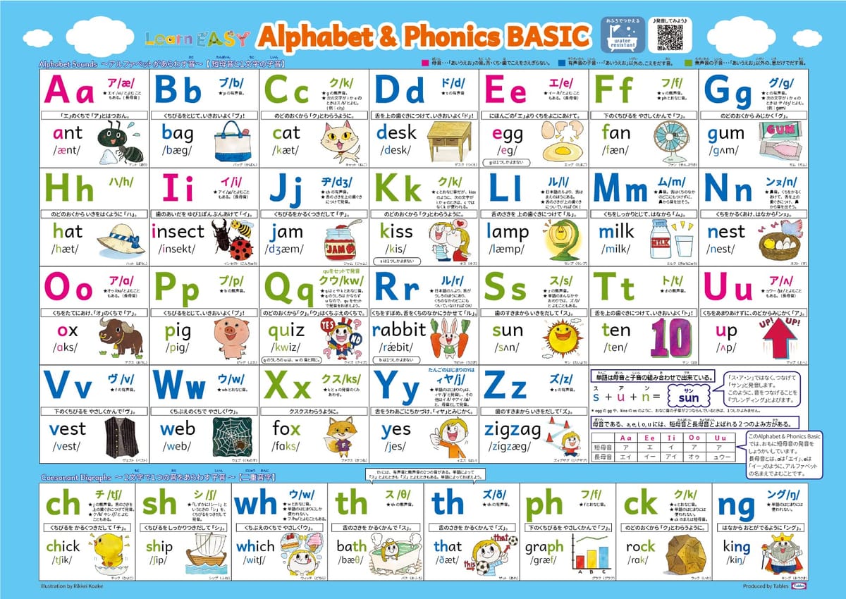 LearnEASY アルファベット＆フォニックス表ポスター ベーシック フォニックス解説付き ABCポスター ルール 一覧 教材 小学校受験