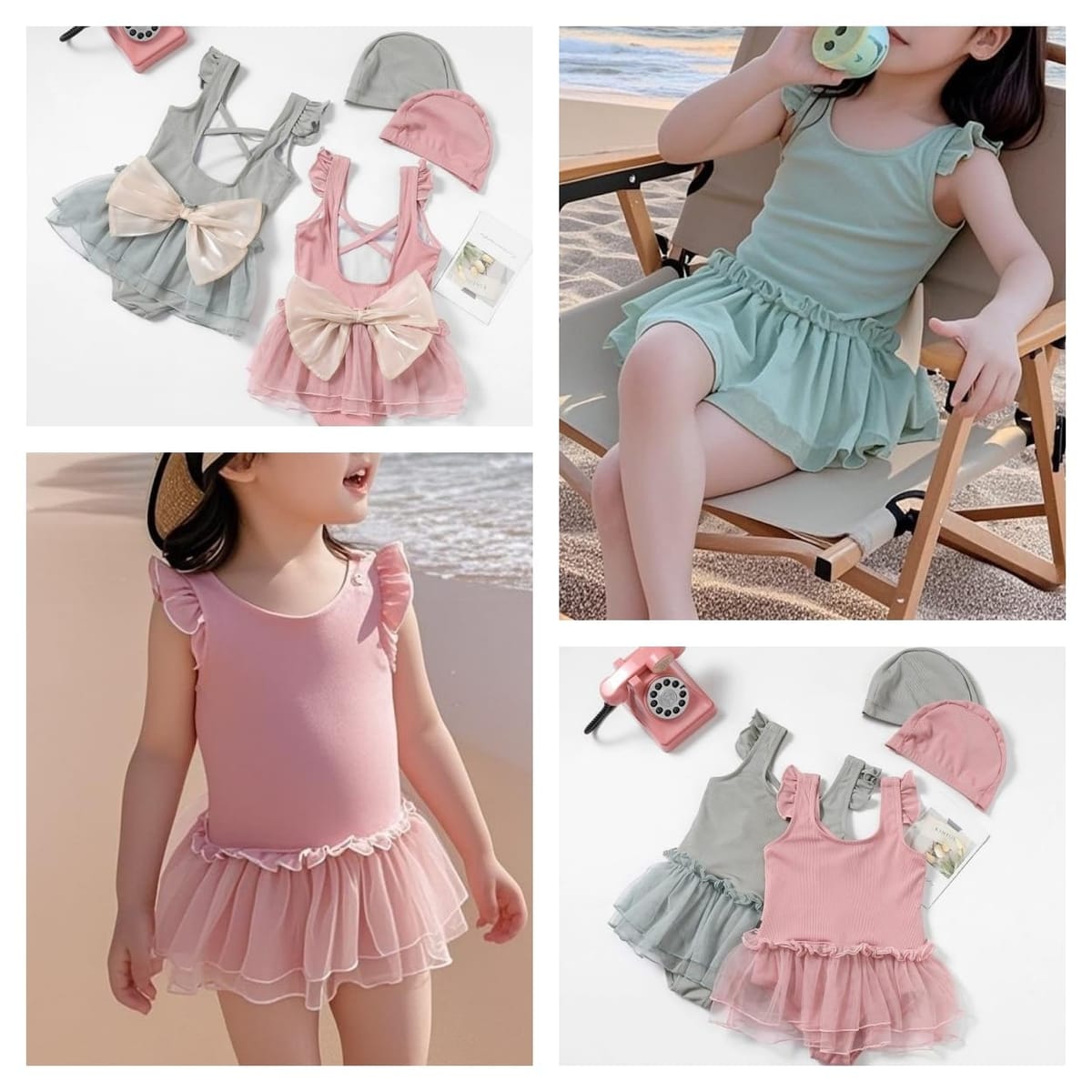 [Electric Circus] キッズ 水着 女の子 ワンピース キャップ付き フリル スイムウェア 小学生 水遊び プール 旅行 スイミング