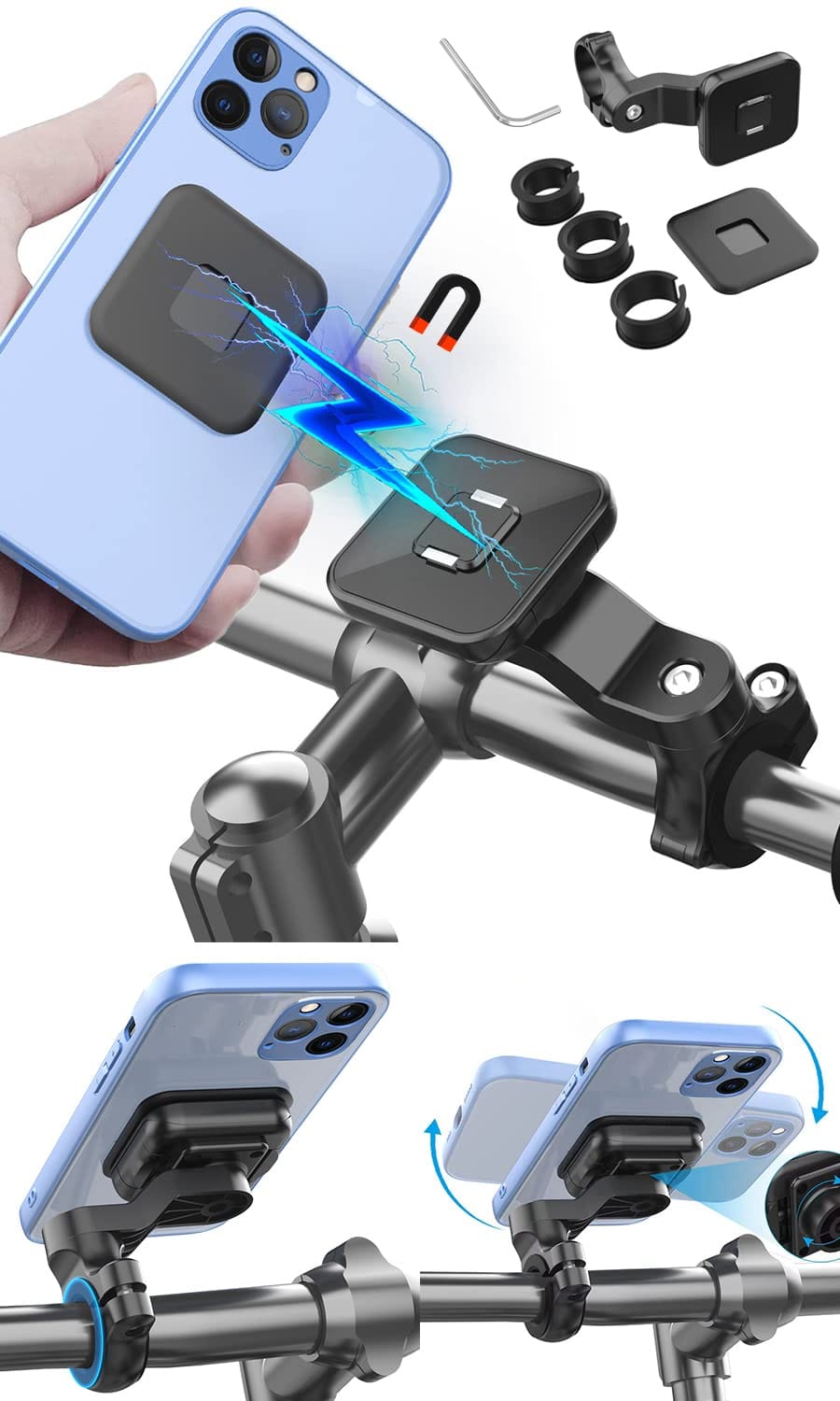 【GOROPRI】自転車 スマホホルダー ロードバイク 自転車 携帯ホルダー 自転車用スマホホルダー バイク 衝撃的で超簡単な着脱方法 強力マグネット式 全機種対応 汎用タイプ