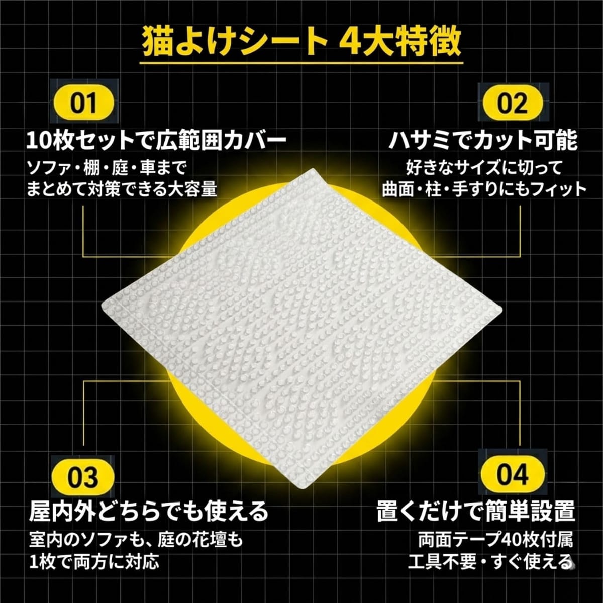 猫よけシート とげとげ 10枚セット 33×41cm ここダメシート 猫除けマット カット可...