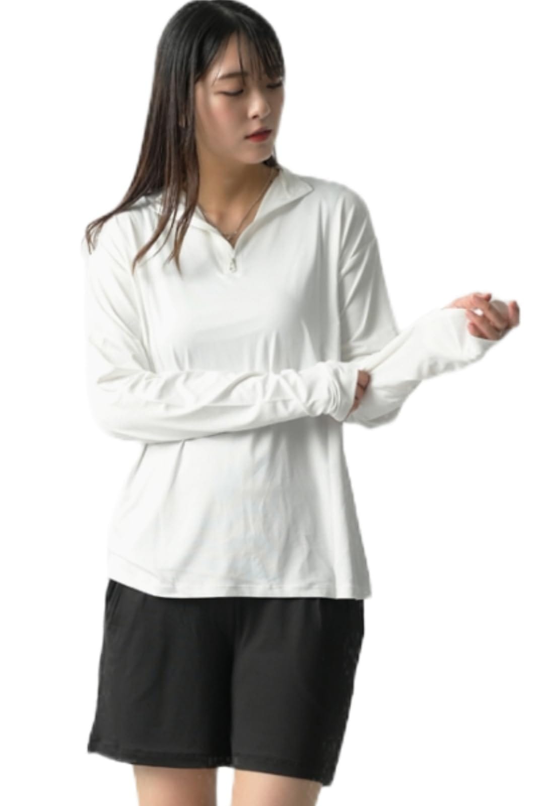 [MORE AUNI] ラッシュガード レディース ハイネック セットアップ ハーフジップ 水着 体型カバー UPF50+ 接触冷感 Q-max 98% uvカット 夏 日焼け 止め 防止 暑さ対策グッズ 8281