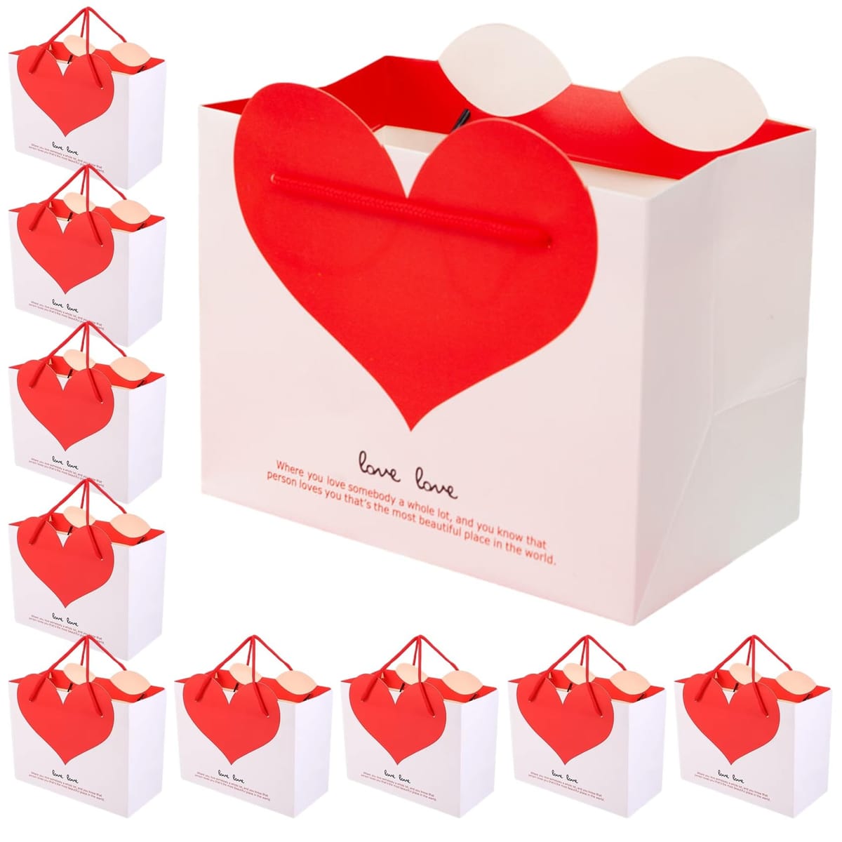 NOELAMOUR 紙袋 手提げ 10枚 かわいい ハート 目立つ ギフトバッグ ラッピング袋 プレゼント ギフト 贈り物