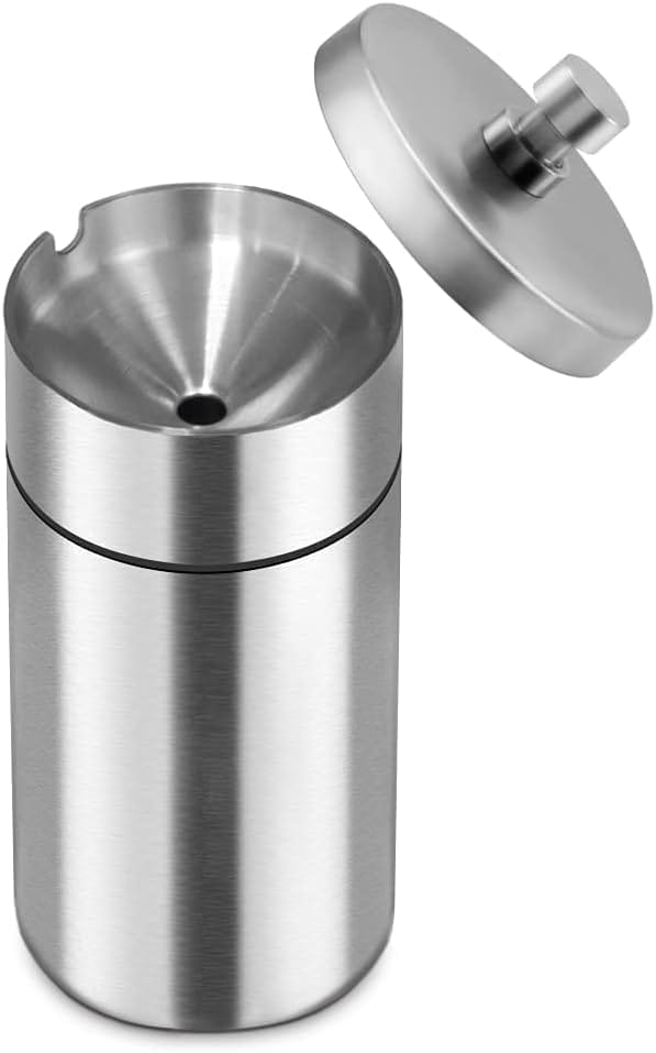 Quikaboo 灰皿 ふた付き 車用 卓上 屋外 屋内 兼用 密閉 防風 防臭 304ステンレス製 丸洗い可能