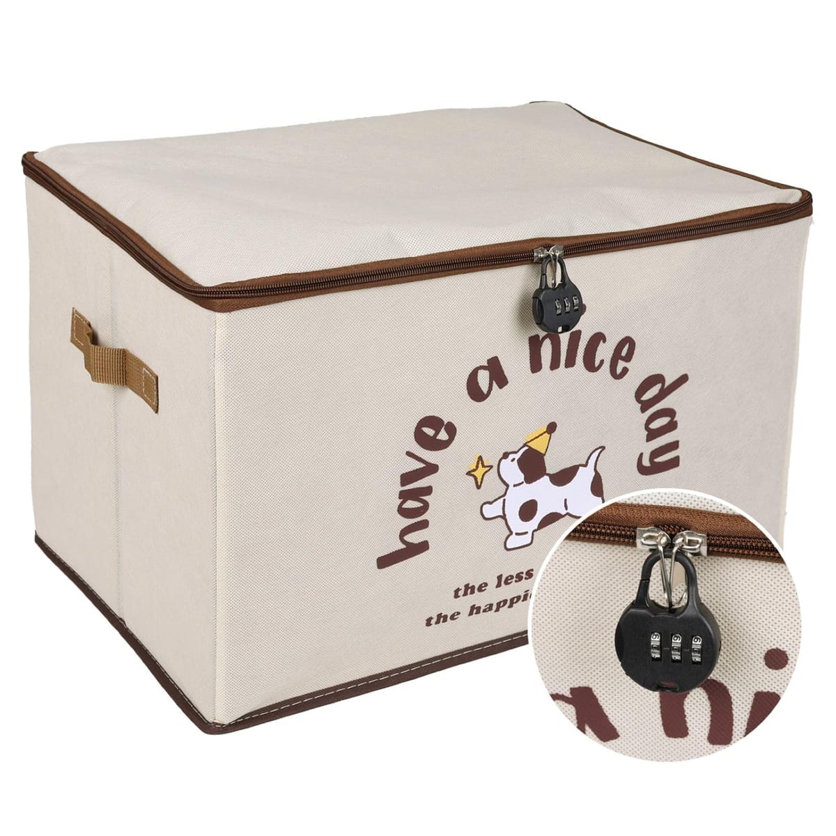 CAWKAY 鍵付き 収納ケース 犬マーク 収納ボックス ダイヤル錠 折りたたみ 収納ケース 大容量 片付け 衣類 収納 布製 ファスナー