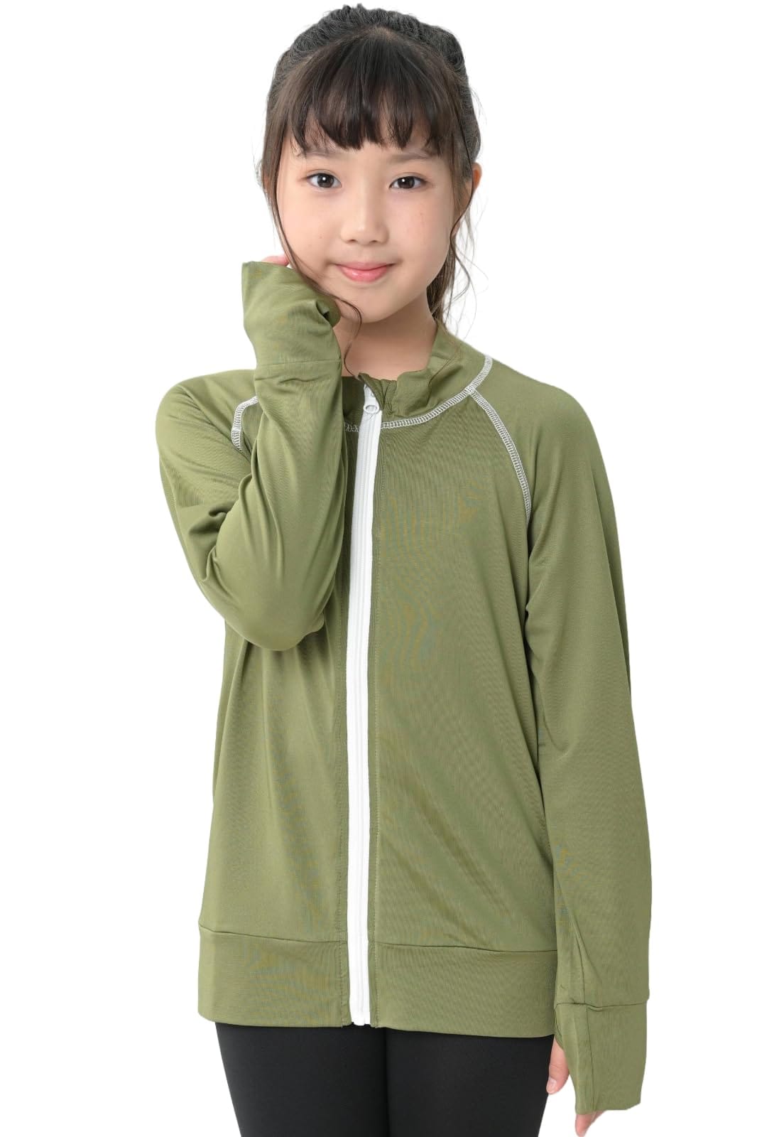 [MORE AUNI] スクール ラッシュガード キッズ 女の子 男の子 学校用 ハイネック 水着 接触冷感 Q-MAX UPF50+ UVカット 夏 軽量 速乾 長袖 指穴付き 8230