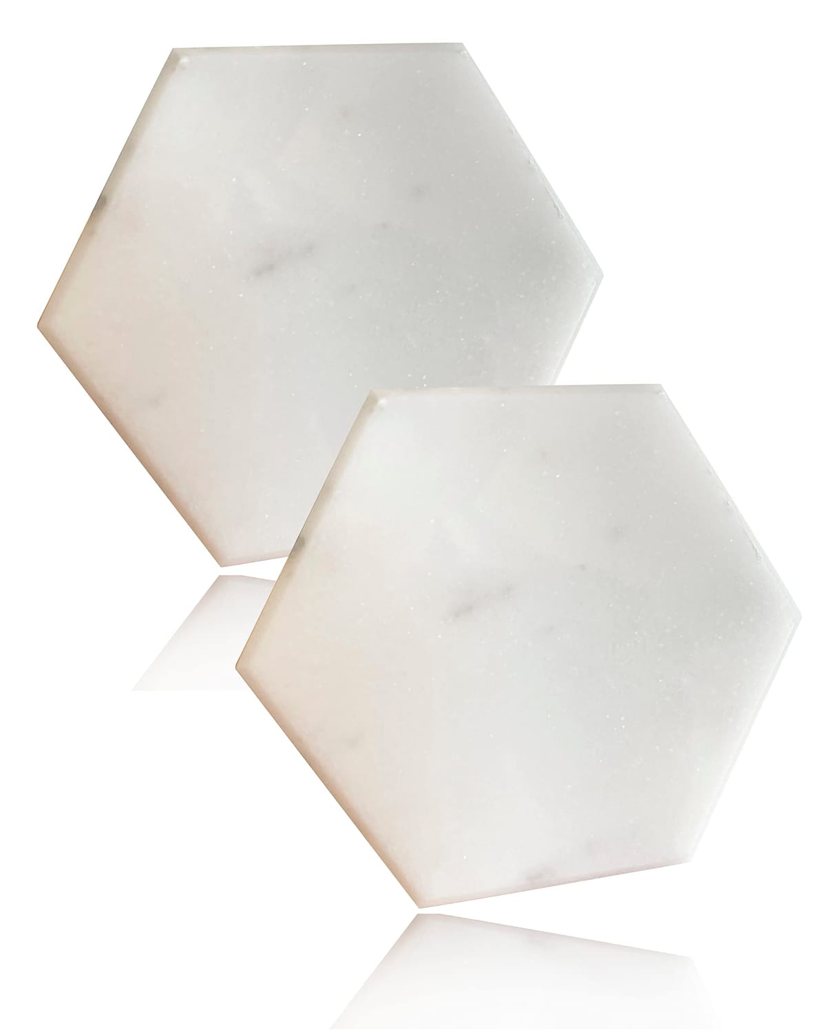 ROOMASTER 大理石コースター 2枚セット アクセサリートレイ 天然石 （ 白 六角形 ）