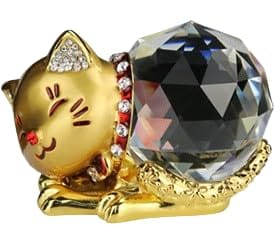 猫 水晶 クリスタル 置物 風水 金運 (pont du monde) (ゴールド)