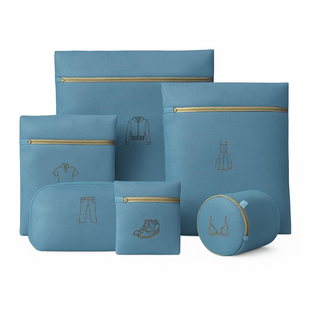 ideamall ランドリーネット 洗濯 下着 旅行 かわいい 厚手 おしゃれ着 6点セット ブルー