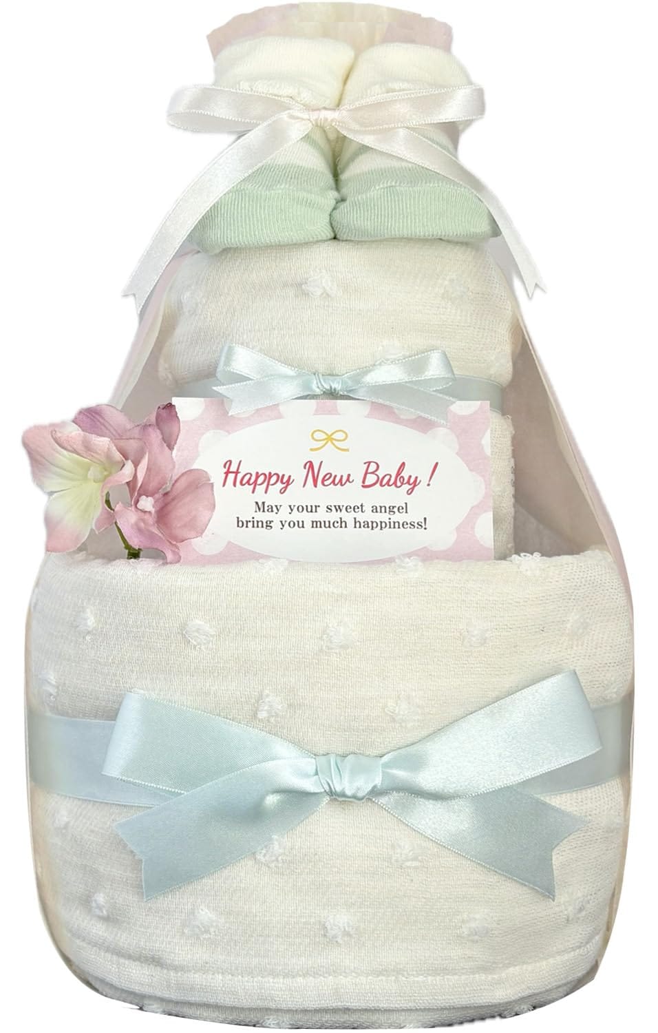 KanonBabys おむつケーキ 女の子 オーガニック 出産祝い 2段 Sサイズ Mサイズ con3101