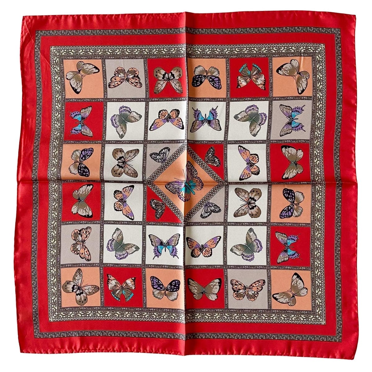 [G.Barsanti&Figli] バルサンティ スカーフ レディース シルク100% 小判 50x50 正方形 イタリア製 オレンジ
