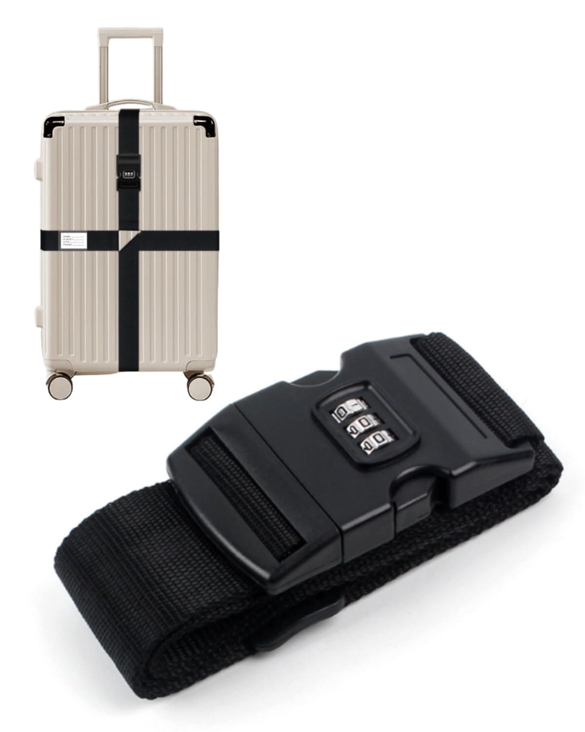 Chocople スーツケースベルト スーツケース ベルト バンド 鍵付き 十字 3桁ダイヤル式 目印 盗難 紛失 荷崩れ防止 2本セット (ブラック)