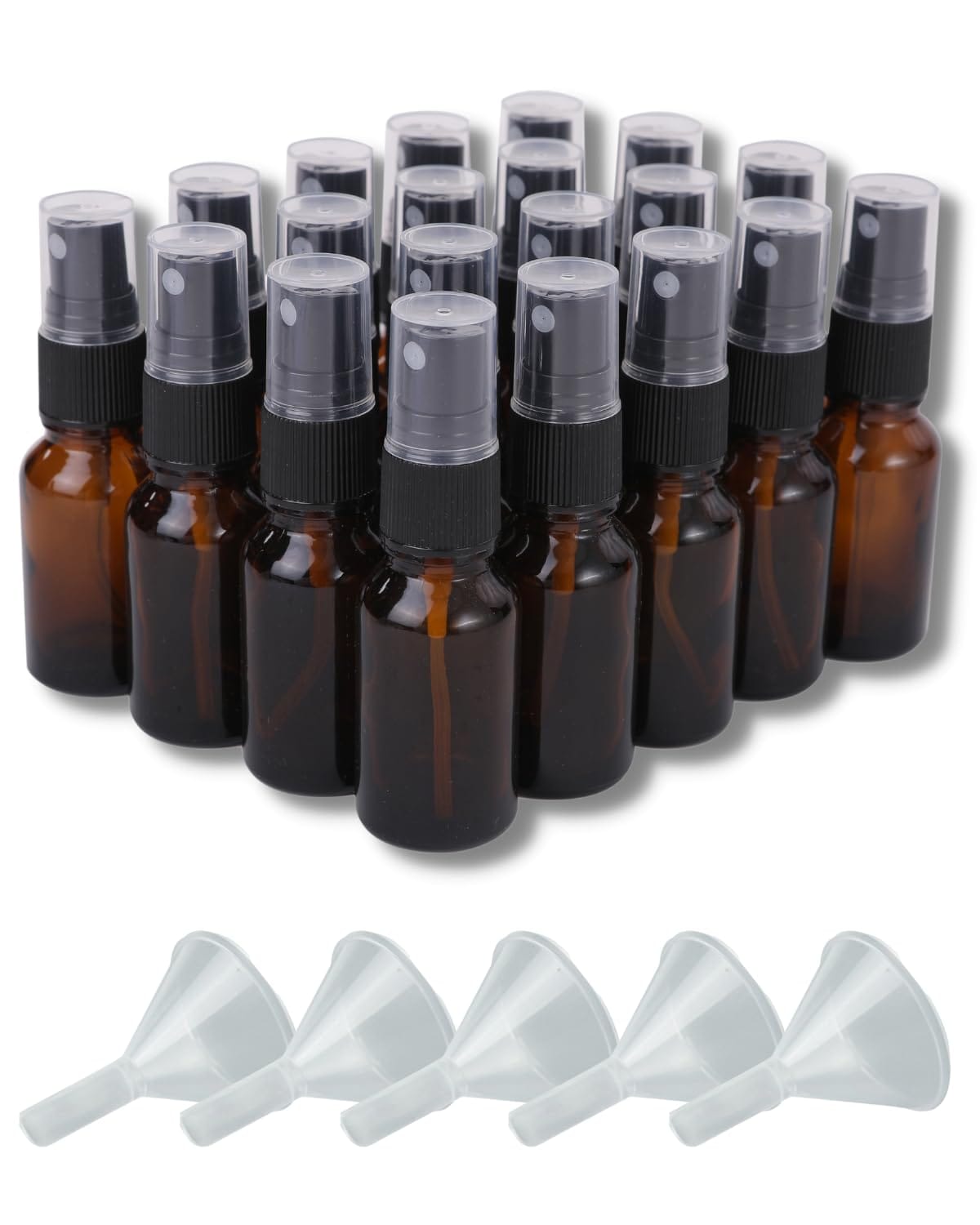 Chocople 遮光瓶 スプレーボトル 精油 アロマオイル 詰め替え 保存用 ガラス製 20本セット ブラウン 漏斗付き