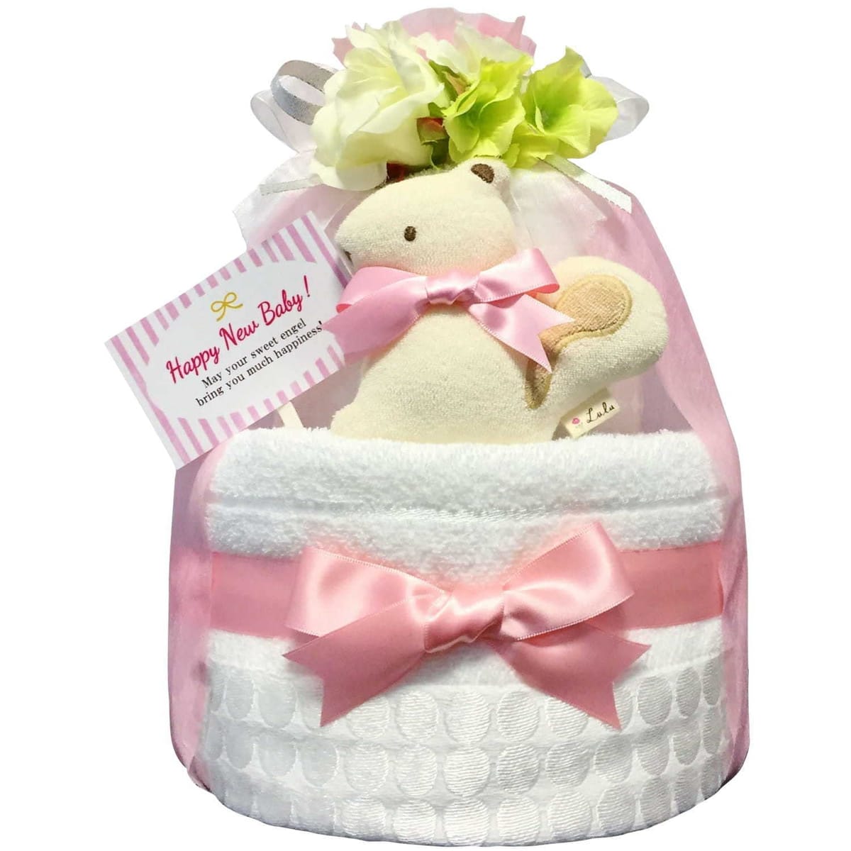 KanonBabys おむつケーキ 女の子 今治 オーガニック 出産祝い 2段 Sサイズ Mサイズ