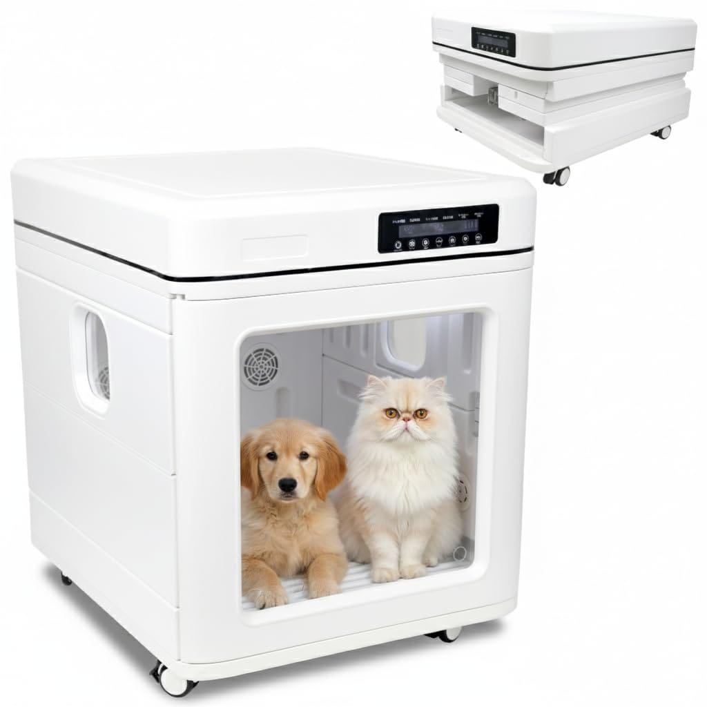 AEROVEL ペットドライルーム ドライボックス 折り畳み式 静音キャスター 楽々移動 100L 中型用 多頭飼い 犬猫兼用 乾燥機 箱型 ドライヤールーム ドライヤーハウス 温度調節16-45℃ 風量4段階 乾燥時間1～120分設定 自動停止 花粉