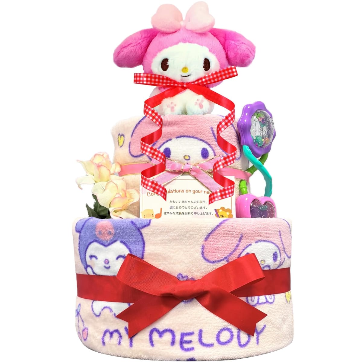 KanonBabys おむつケーキ 女の子 出産祝い 赤ちゃん 誕生日 ベビーシャワー ギフト 2段 Sサイズ Mサイズ