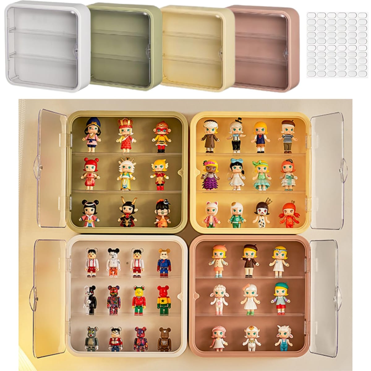 ガチャガチャ ディスプレイ 収納 コレクションケース 壁掛け フィギュアケース ボックス 棚 アクリル ケース (イエロー)